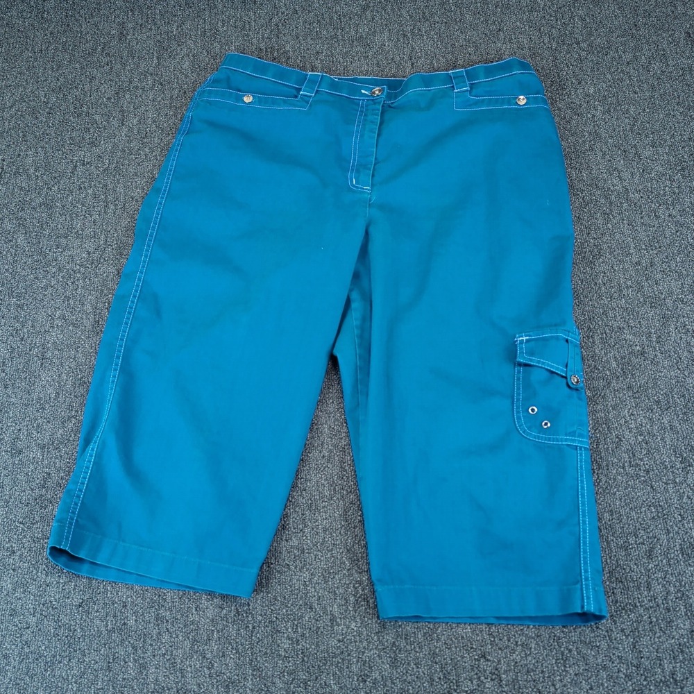 Tanjay Womens Capri‎ Pants 16P Blue Cotton Blend Cargo Stretch Cropped Trousers
